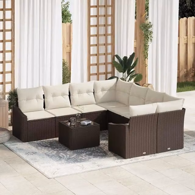 Set di divani 9 pz Marrone e Crema polyrattan 3355327