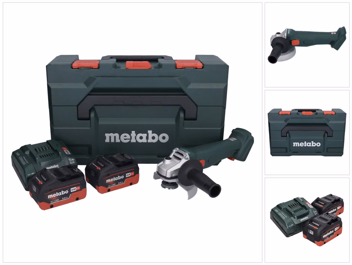 Smerigliatrice angolare a batteria Metabo W 18 L 9-125 18 V 125 mm + 2x batteria 8,0 Ah + caricatore + metaBOX