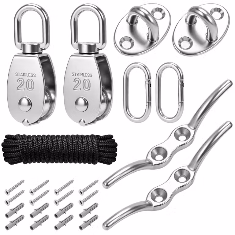 Set di 9 carrucole in acciaio inossidabile 304, ideale per funi e tende da sole