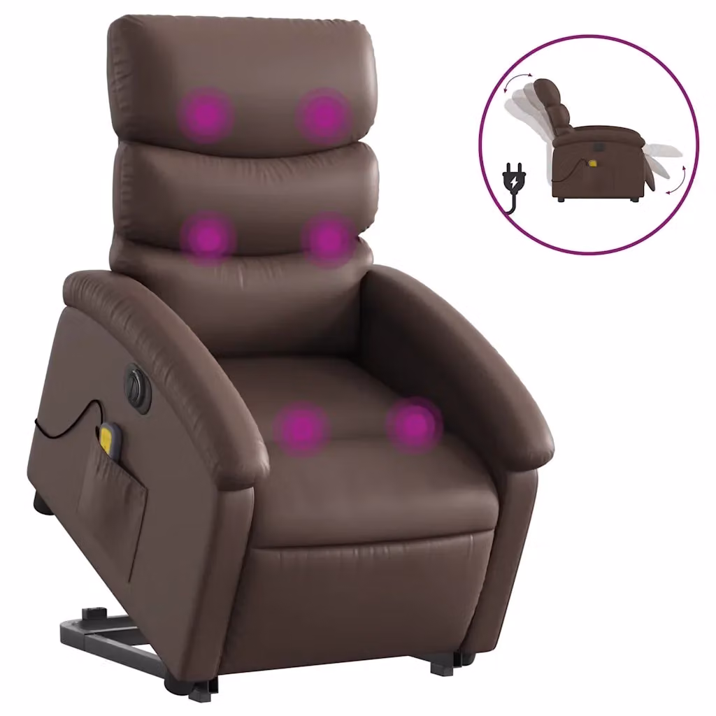 vidaXL Poltrona Alzapersona Elettrica Reclinabile in Similpelle Marrone con Braccioli – 2
