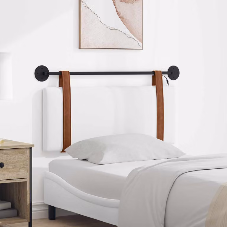 Testiera per letto sospesa vidaXL con luce LED integrata in ecopelle bianca