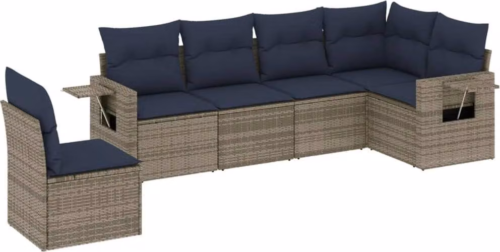 Set Divani da Giardino 6 pz con Cuscini Grigio in Polyrattan