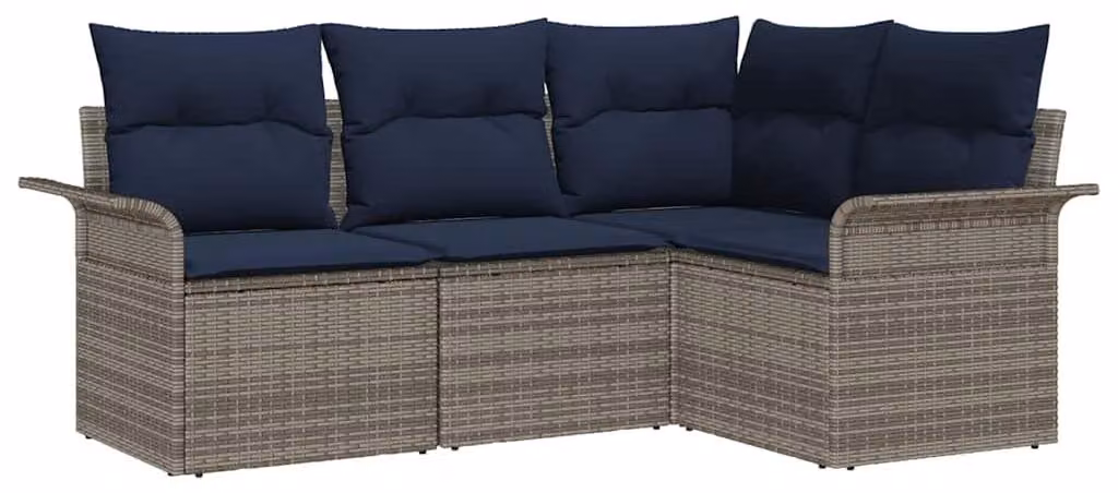 Set Divano da Giardino con cuscino 4 pcs Grigio polyrattan