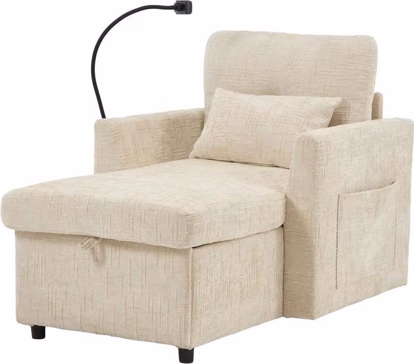 AIORBER divano reclinabile in ciniglia poltrona singola con portaoggetti portacellulare schienale regolabile tasca laterale - beige/giallo/grigio/verde/nero