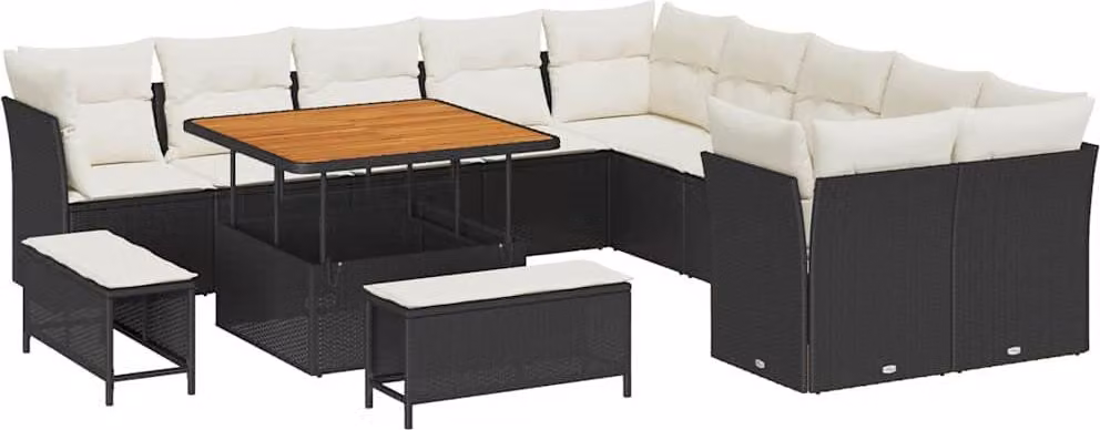 Set Divano da Giardino 13 pcs Nero polyrattan