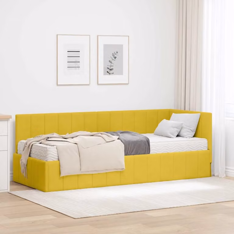 vidaXL Struttura Letto Angolare in Velluto Giallo con 2 Materassi in Schiuma L/P/H: 80 x 200 cm