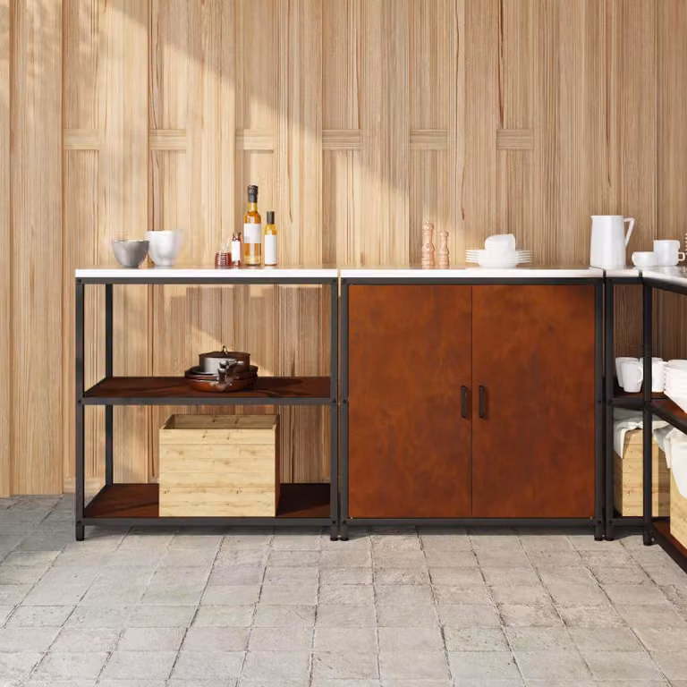 vidaXL Mobile Unità a Parete per Cucina Moderna in Metallo Marrone con Ante a Battente