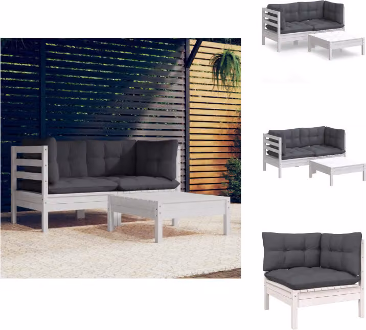 vidaXL Set di 3 pezzi da giardino con cuscini antracite in legno di pino - Set di mobili da giardino