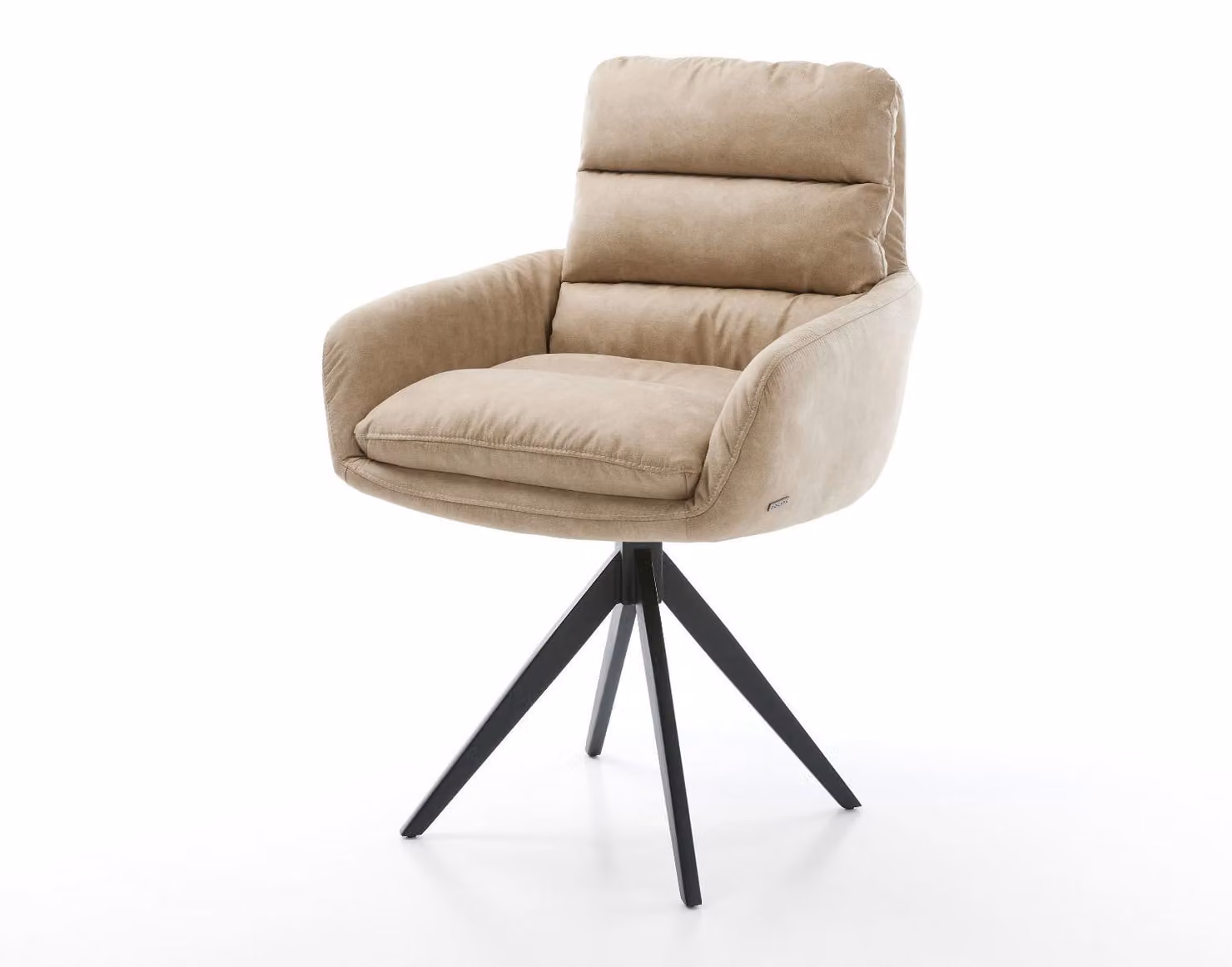 DELIFE Sedia da pranzo Abelia-Flex con braccioli in microfibra beige, struttura a croce vintage nera dalle linee spigolose