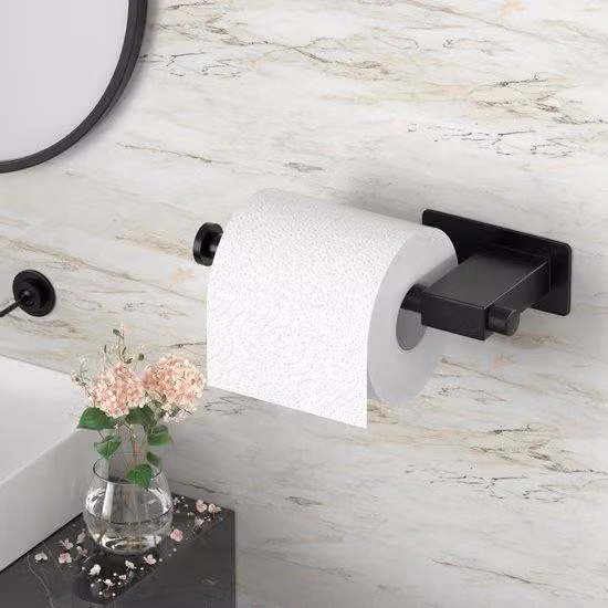 Portarotolo da WC nero opaco autoadesivo - Senza forature - Accessorio per mobili da bagno in acciaio inossidabile
