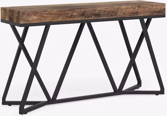Consolle REDOM in stile industriale con piano in MDF e struttura in metallo, Colore Nero e Marrone, L: 90 cm, P: 30 cm, H: 140 cm – 1