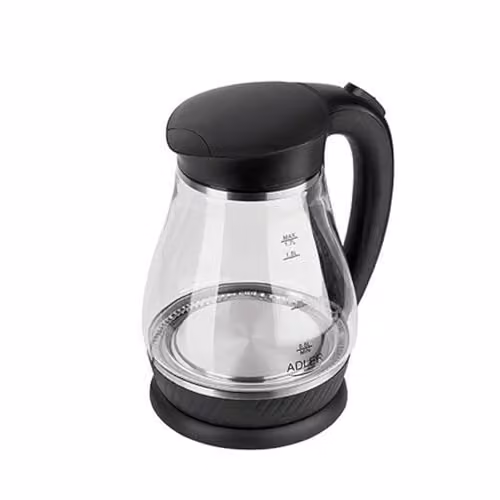 ADLER Bollitore in vetro 1,7 l, illuminazione LED soffusa, 2200 W, nero