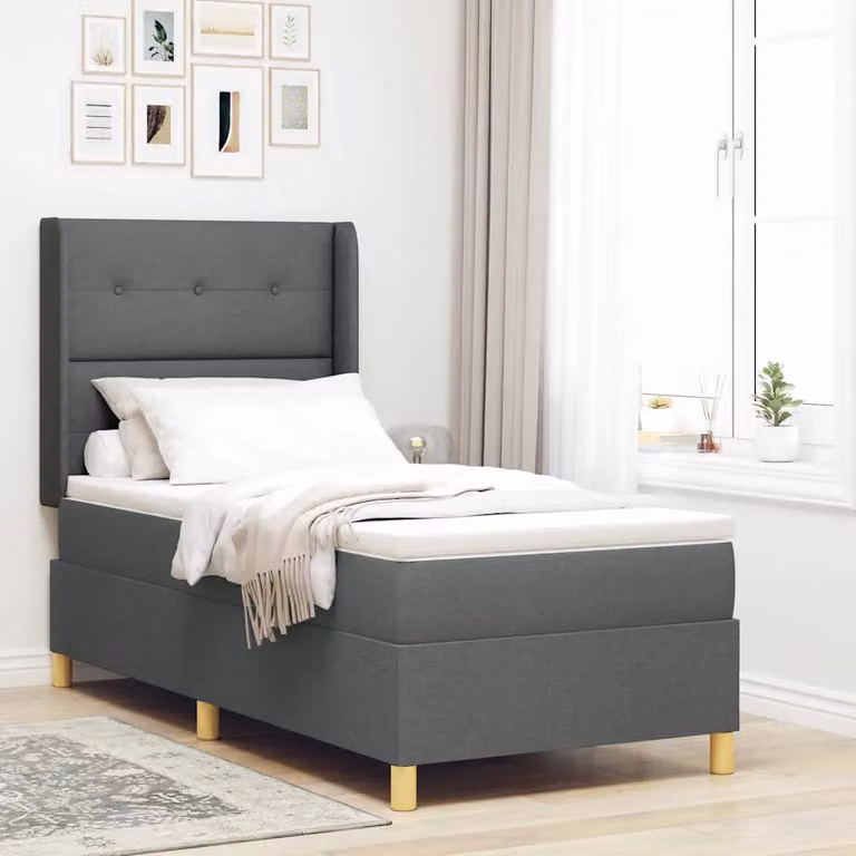 Letto a molle moderno vidaXL in tessuto grigio con strisce LED e porta USB, L/P: 100 x 200 cm