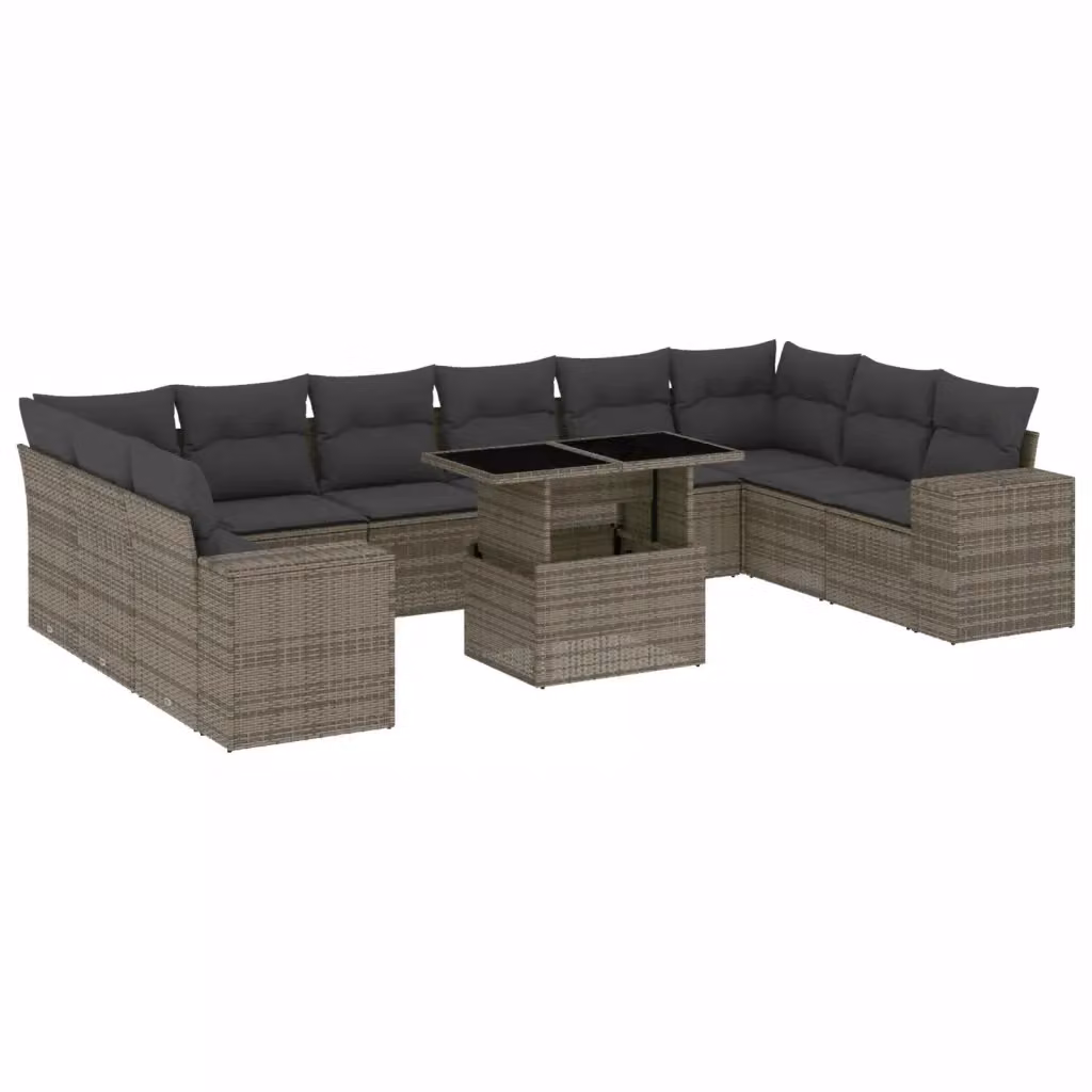 vidaXL Set Divani da Giardino 11 pz in Polyrattan Grigio con Cuscini e Tavolino – 2
