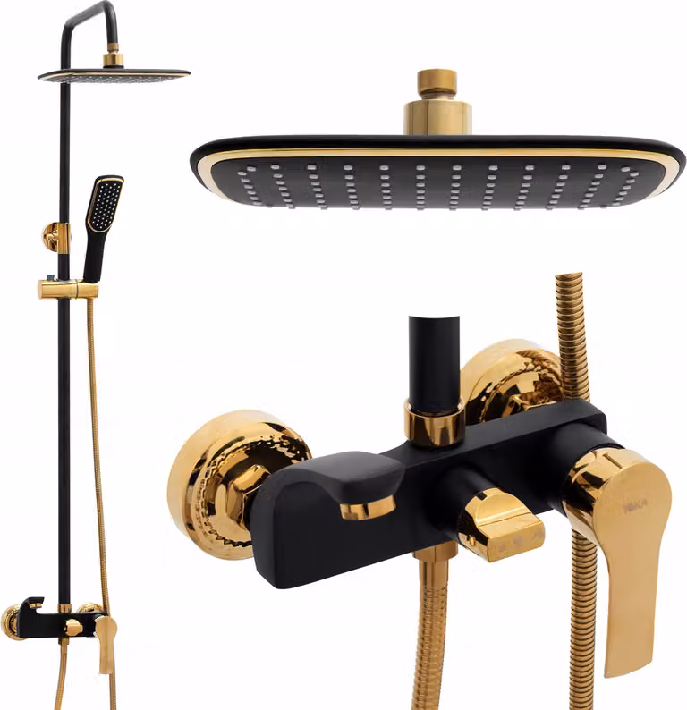 Set doccia Sistema doccia Set doccia a pioggia con soffione Doccia a mano per bagno Oro nero