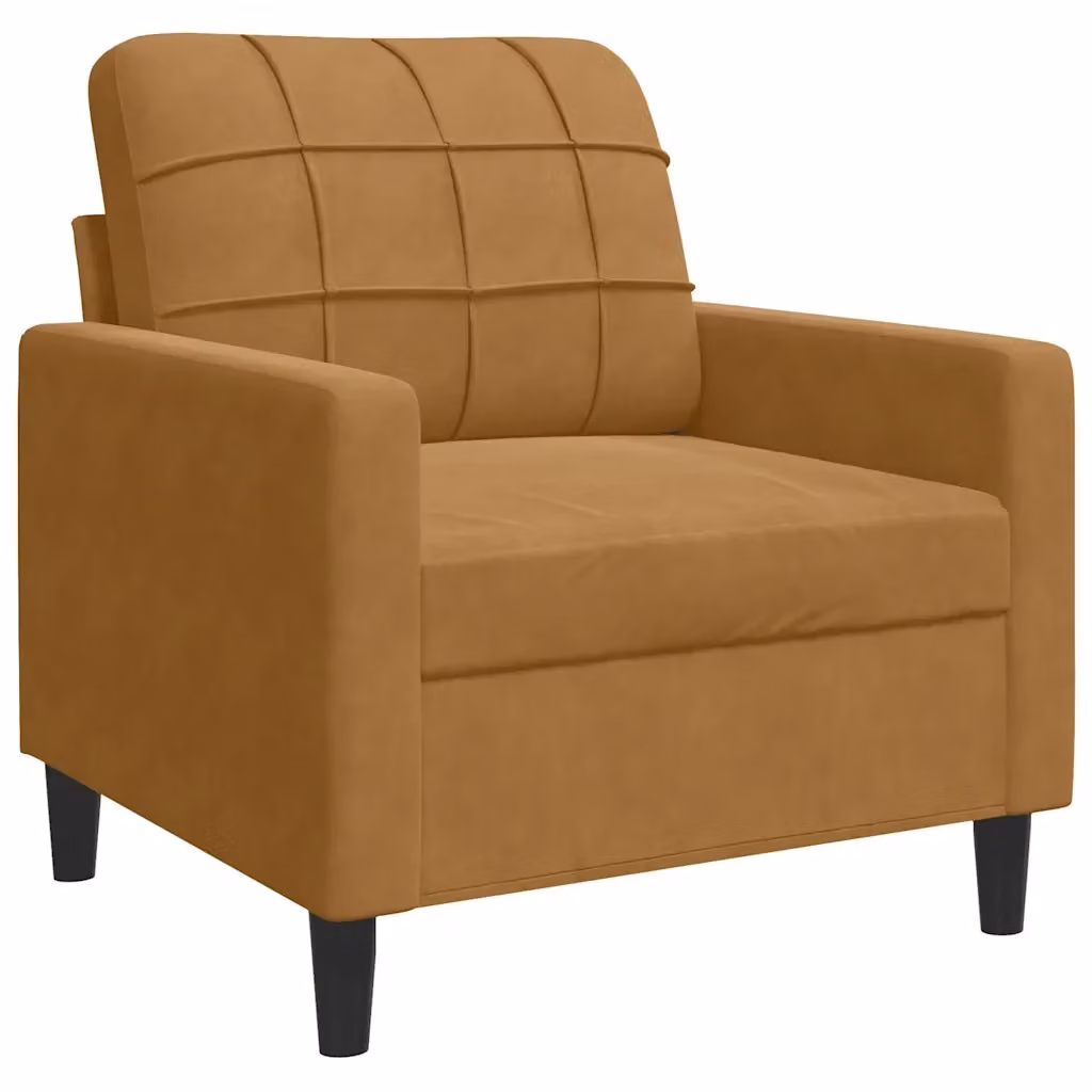 Poltrona moderna in velluto marrone vidaXL con struttura in metallo e braccioli – 2