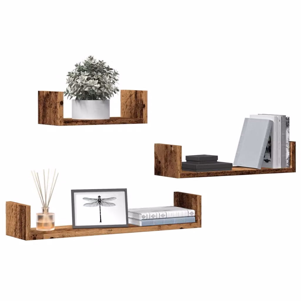 Set di 3 mensole a parete vidaXL in legno multistrato color marrone antico stile rustico