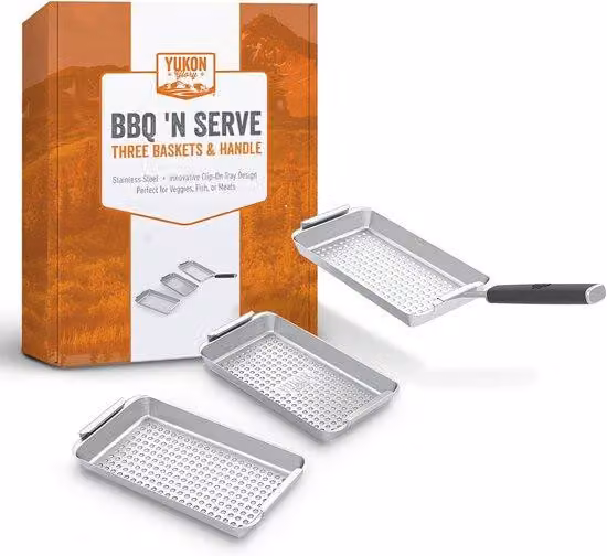 Set da barbecue in acciaio inossidabile con manico a clip - Set da barbecue in acciaio inossidabile per pesce e verdure