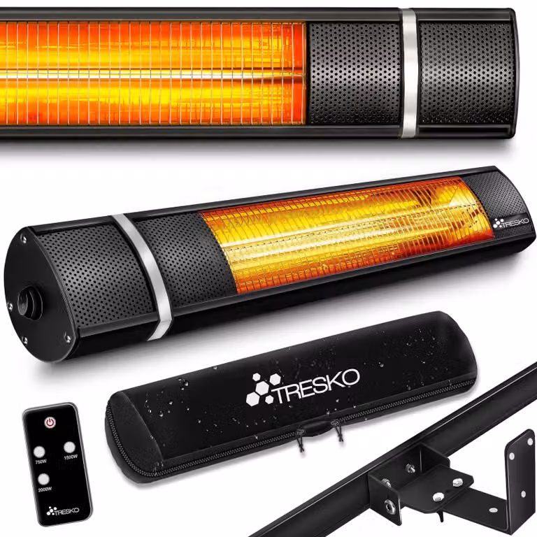 Riscaldatore a infrarossi da parete per esterni - Potenza: 2000 W - Alluminio nero - Per uso esterno