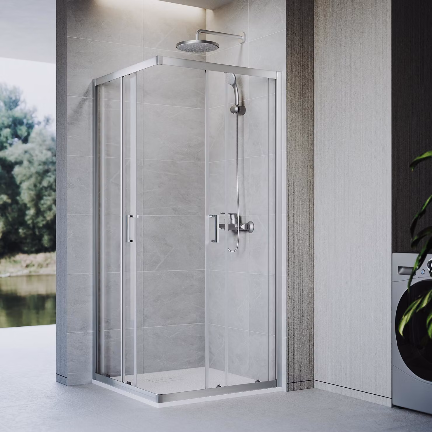 SONNI 80 x 120 x 185 cm argento Cabina doccia, porta scorrevole con binario superiore e inferiore, vetro da 5 mm, telaio della porta con escursione di 20 mm