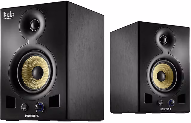 Cassa Hi-Fi Hercules DJ Monitor 5 attiva nera con connessioni RCA, TRS e XLR