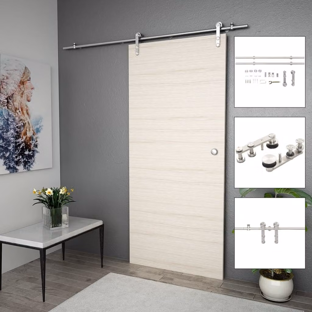 The Living Store Set di ferramenta per porte scorrevoli 183 cm in acciaio inox argento