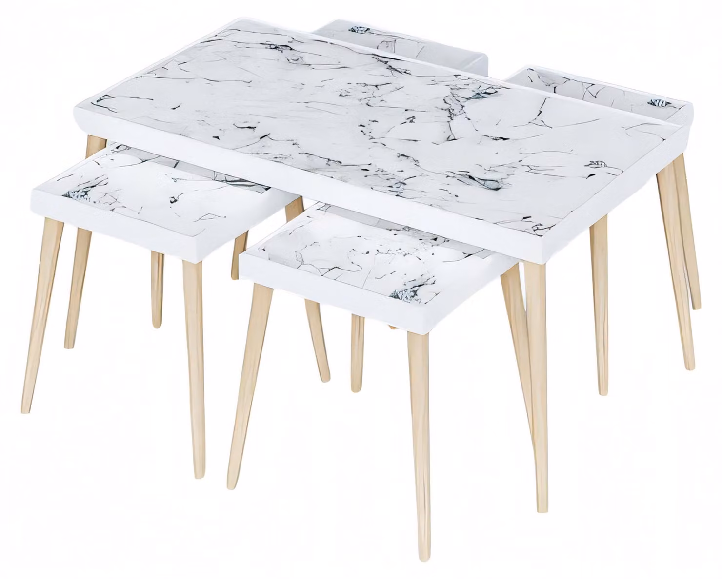 Eleganter weißer Holz Couchtisch mit Beistelltischen im modernen Stil