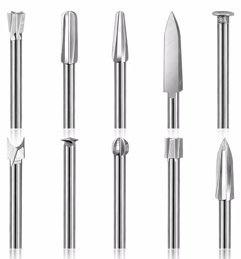 Set di 10 utensili per intaglio del legno, con gambo da 3 mm, per utensili rotativi