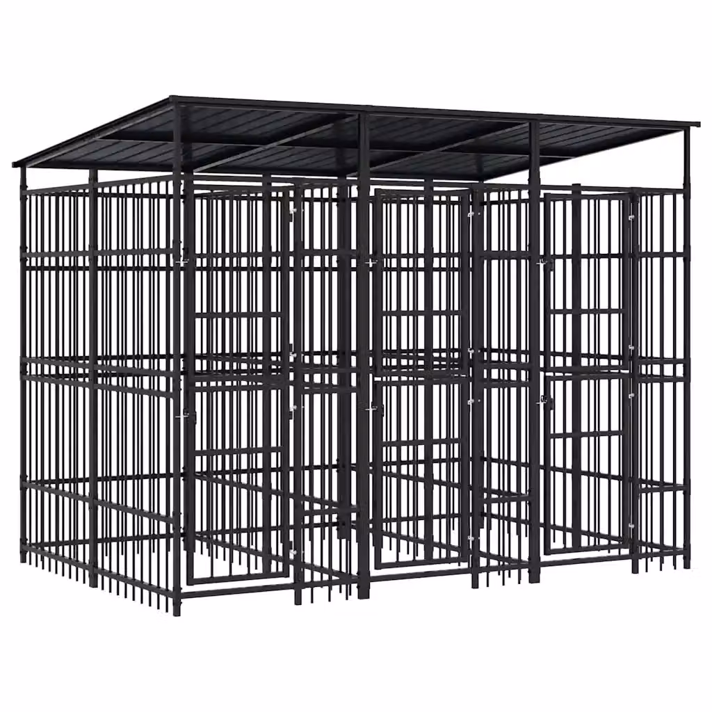 Gabbia per cani da esterno vidaXL in metallo nero con tetto resistente alle intemperie L/P/H: 295 x 228 x 200 cm – 2