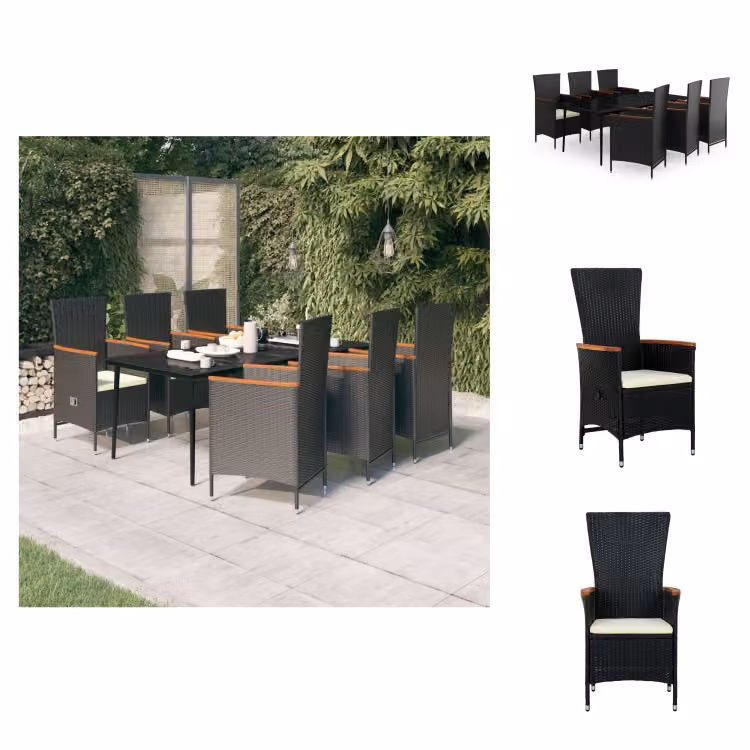 vidaXL set da pranzo da giardino 7 pezzi con cuscini nero - Set di mobili da giardino