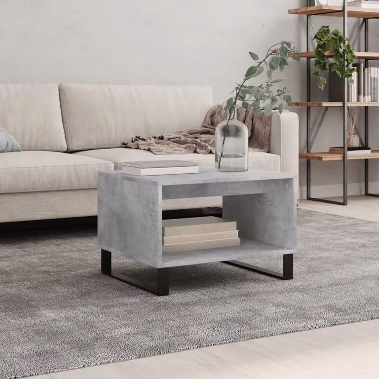 vidaXL Tavolino da Salotto Moderno Grigio con Piano in Legno e Metallo L: 60 cm, P: 50 cm, H: 40 cm