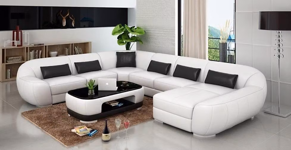 Modernes Ledersofa+USB,Ecksofa Wohnlandschaft Sitz Polster Couch Garnitur