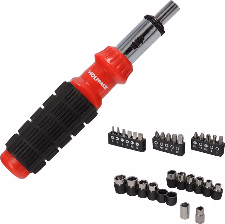 Set di cacciaviti a cricchetto con 29 pezzi (12 bussole e 16 punte)