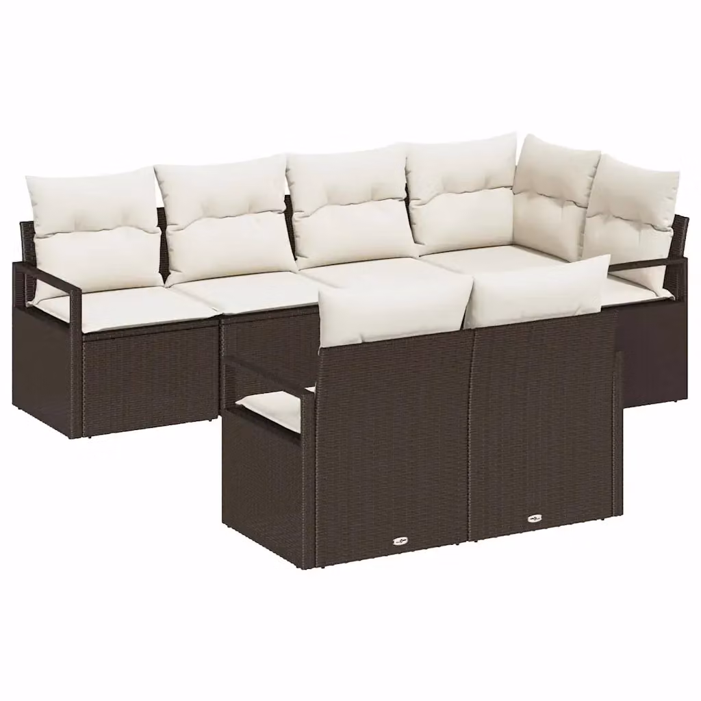 Set di divani da giardino vidaXL a forma di U composto da 7 pezzi in rattan marrone con cuscini inclusi e struttura in acciaio verniciato a polvere – 2