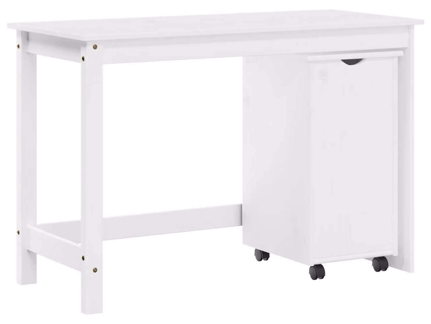 Set di due mobili contenitori per scrivania, colore bianco, in legno massello di pino