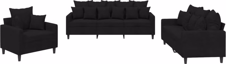 Set di Divani 3 pz con Cuscini Nero in Velluto