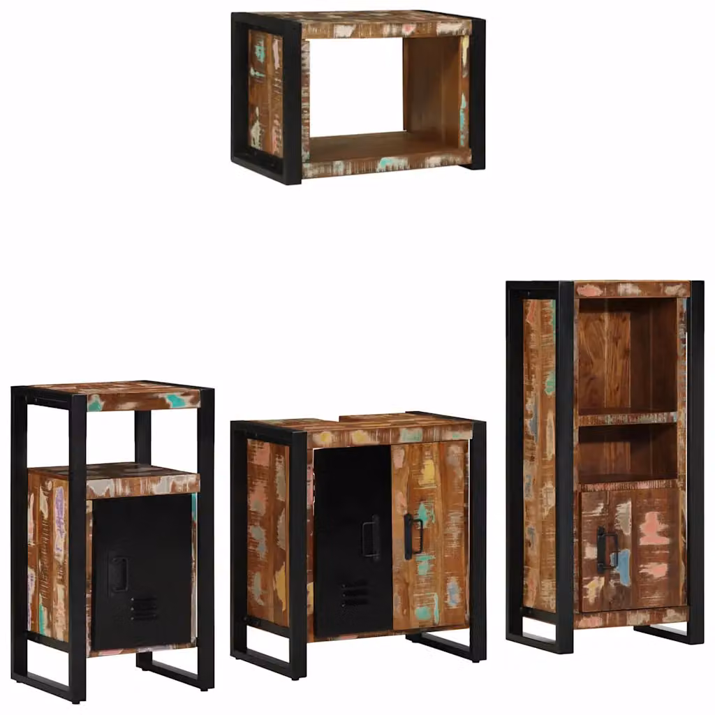 Set di mobili per il bagno moderno vidaXL in legno e metallo multicolore e nero con pensile e mobile lavabo L/P/H: 64,7 x 55,0 x 35,0 cm