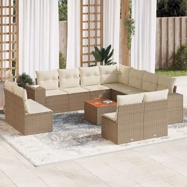 Set di Divani da Giardino VIDAXL in Polyrattan con Cuscini Beige, Design Moderno a Forma di U per 12 Persone