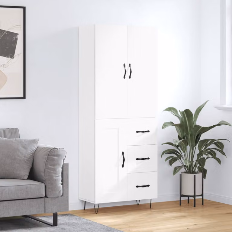 Credenza moderna vidaXL bianca con ante a battente e ripiani interni in legno e metallo L: 69,5 cm, P: 34 cm, H: 180 cm