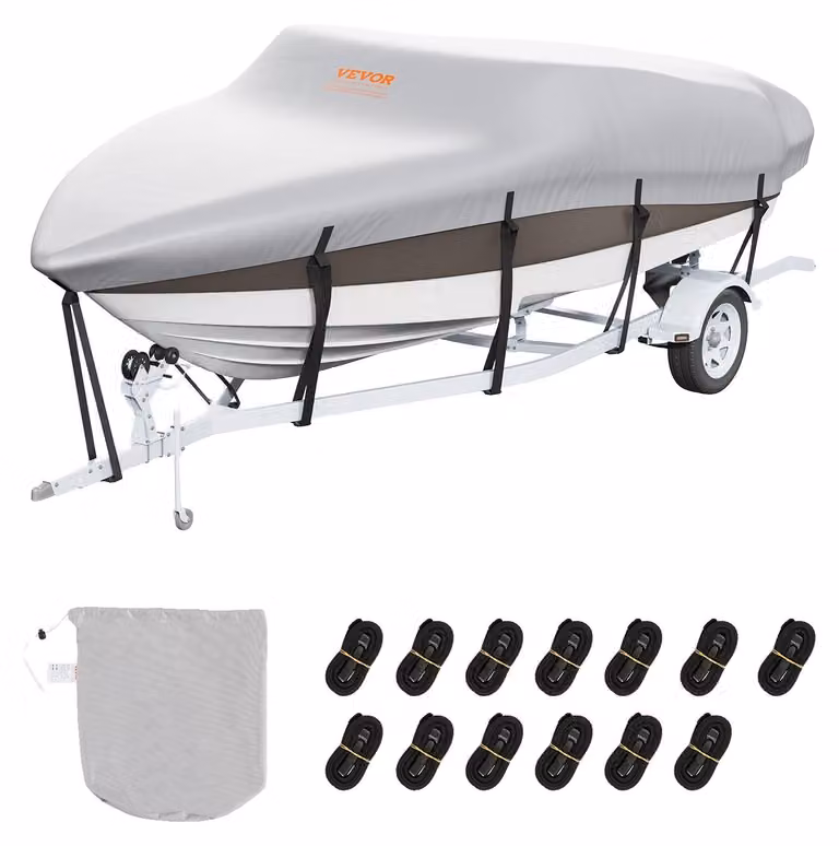 VEVOR copertura per barca telone per barca, 518-579 cm telone per gommone 600D tessuto Oxford copertura telone per barca con sacchetto di stoccaggio 435 x 300 mm, pesca barca copertura telone per barca grigio