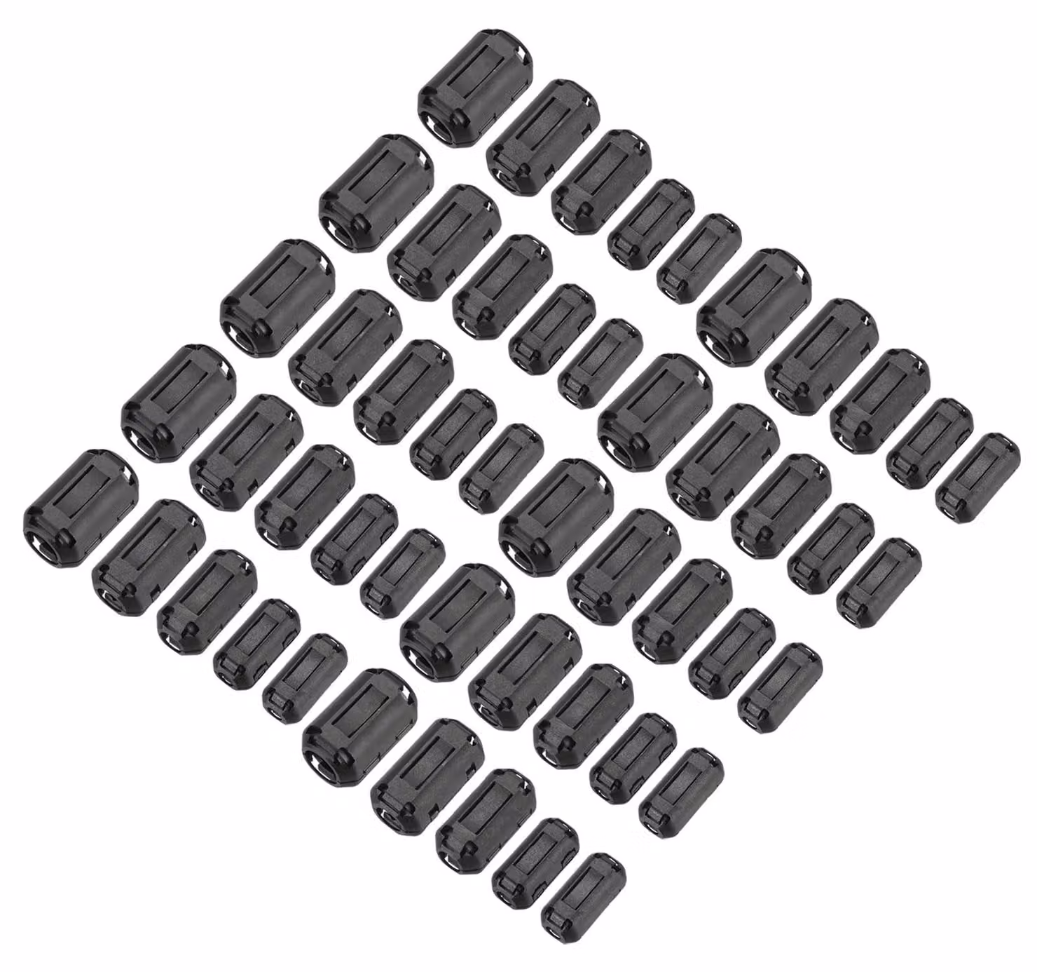 Anelli ferromagnetici a clip, 50 pezzi, 5 dimensioni, filtro EMI, colore nero