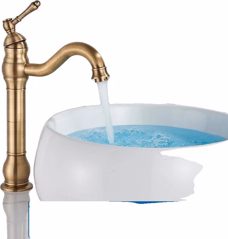 Rubinetto da bagno, ottone antico, da appoggio, alto ottone antico