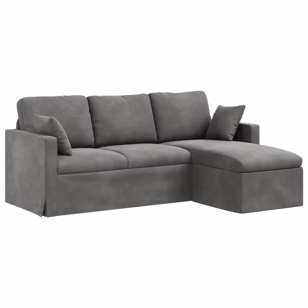 vidaXL Divano Moderno in Velluto Grigio con Struttura in Metallo L: 198 cm, P: 134 cm, H: 80 cm – 2
