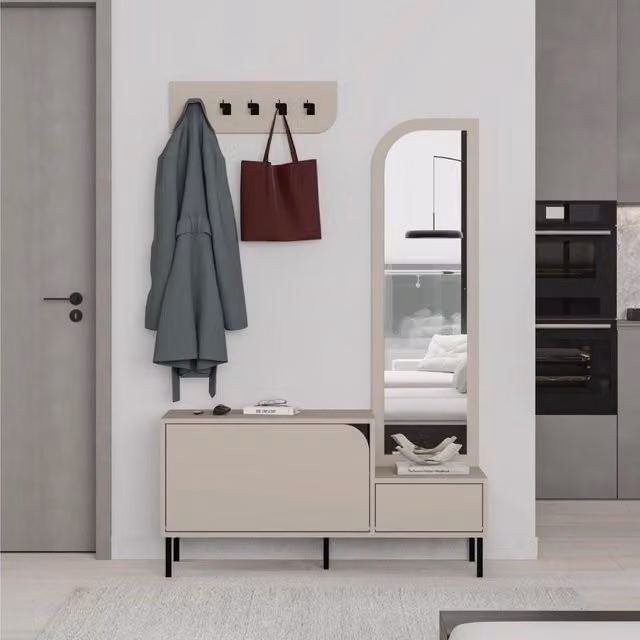 Mobile ingresso Mila con scarpiera ganci appendi abito e specchio colore cashmere