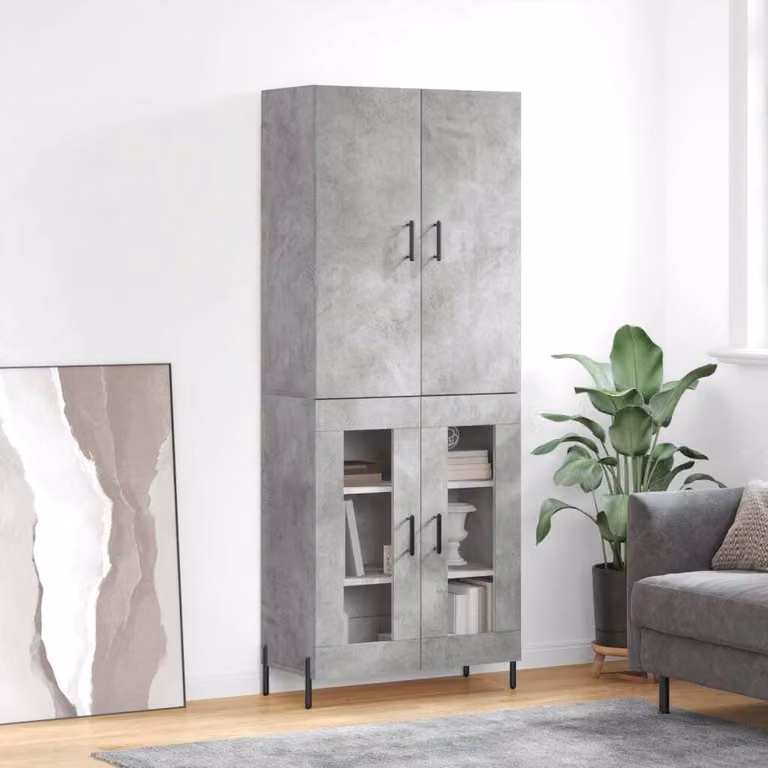 vidaXL Credenza grigio cemento 69,5x34x180 cm materiale a base di legno