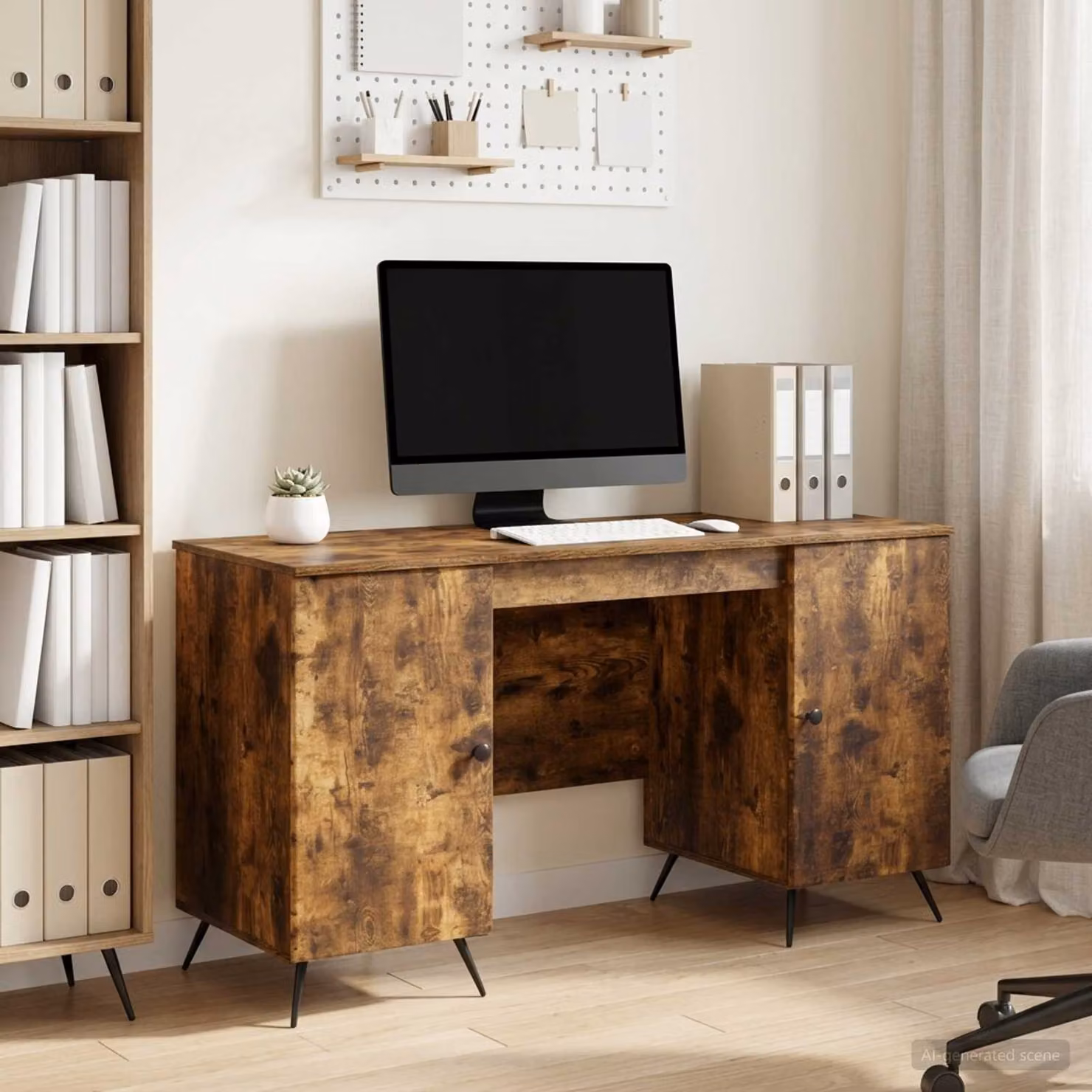 Scrivania moderna vidaXL in legno ingegnerizzato color rovere, L 142,5 x P 50 x H 75 cm