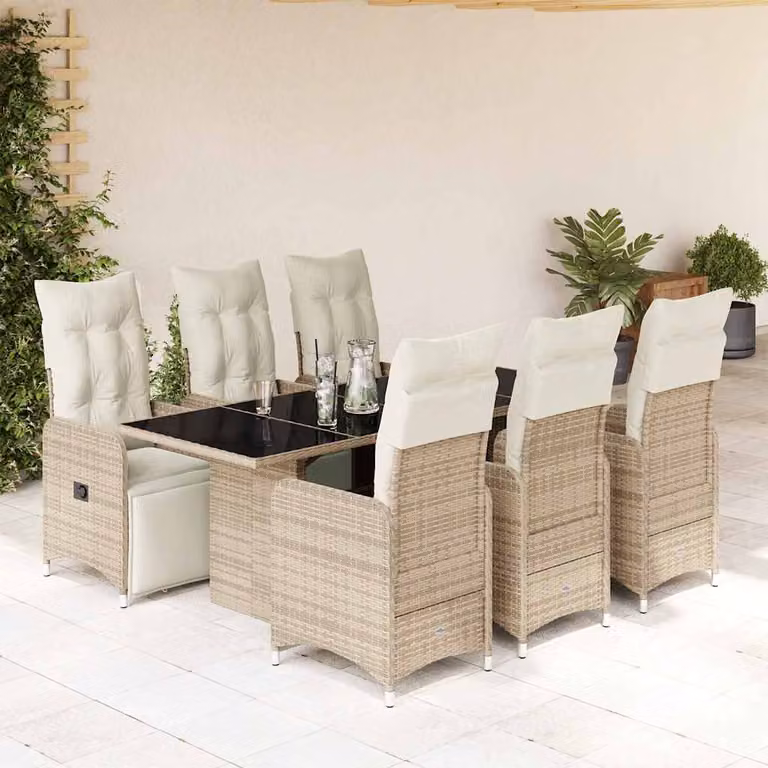 Set Bistrò da Giardino e Balcone vidaXL in Polyrattan Marrone con 7 Pezzi e Cuscini