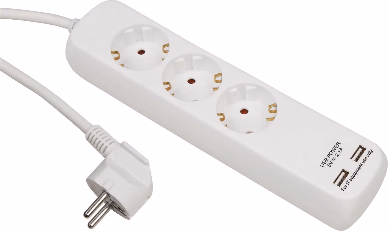 Presa di corrente McPower, a 3 vie con protezione a innesto, 2x USB, cavo di alimentazione da 1,5 m