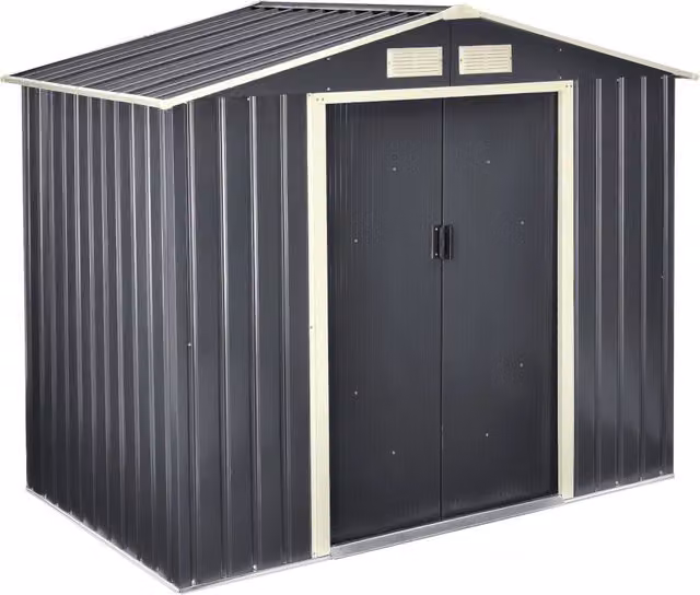 Casetta da Giardino Deposito Attrezzi da Esterno in Lamiera 213x127x185 cm - Grigio Scuro [en.casa]