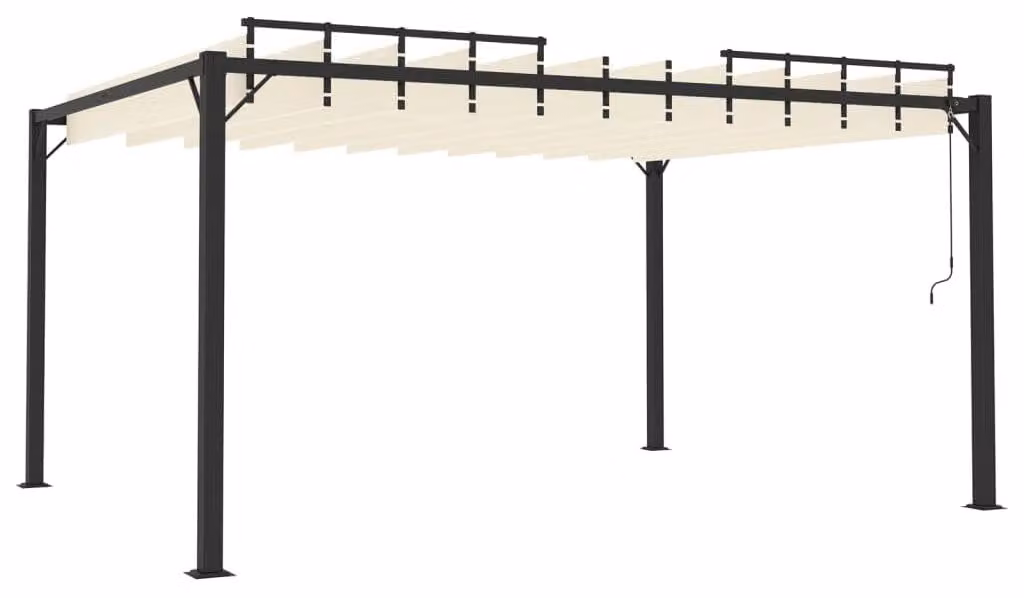 Pergola in alluminio - Tetto a lamelle regolabili - 3 x 4 metri - Tessuto in poliestere color crema